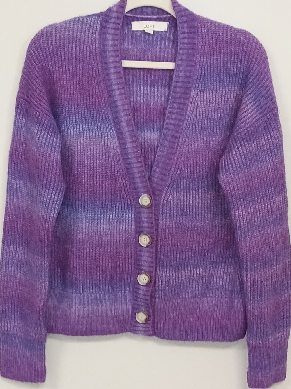 LOFT Purple Gradient Ombre Striped Button-Front Women's Cardigan Sweater Medium